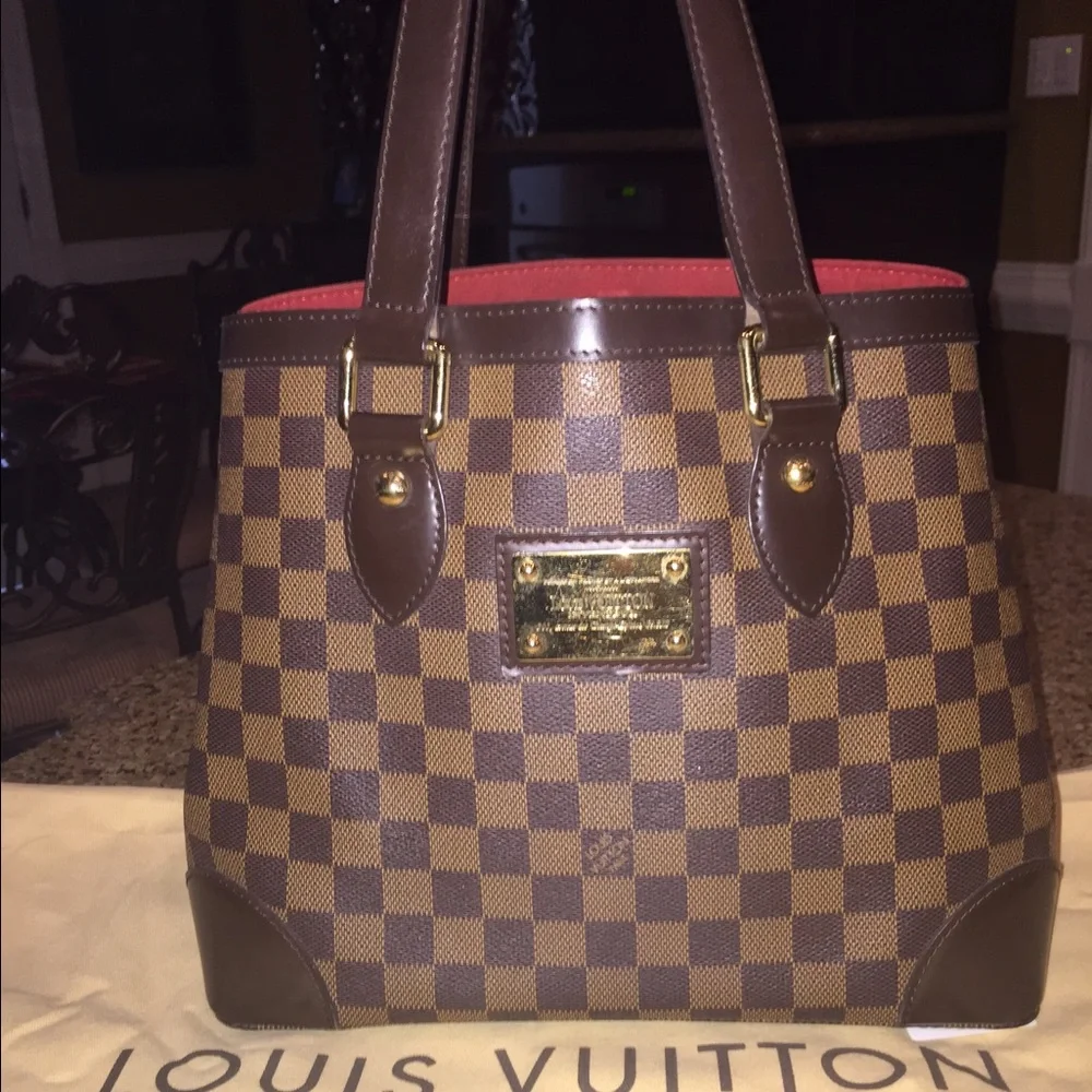 Louis Vuitton Damier Ebene Tote with Red Interior and Gold Hardware